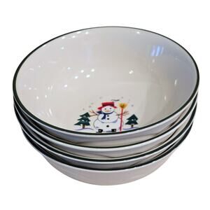 Pfaltzgraff Snow Village Snowman Cereal Bowls Christmas Holiday 6'' Set of 4